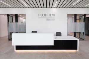 Fujifilm reception desk in UK office